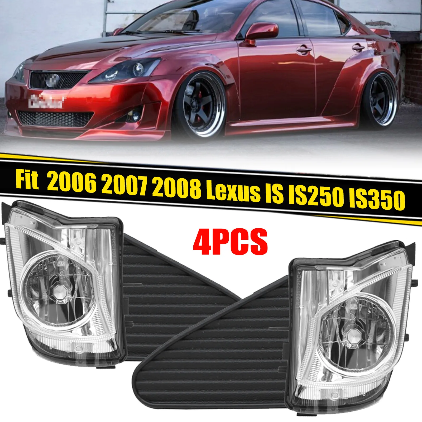 

4Pcs For LEXUS IS250 IS350 06-08 Fog Lights & Fog Light Cover Cap Trim W/ Bulbs