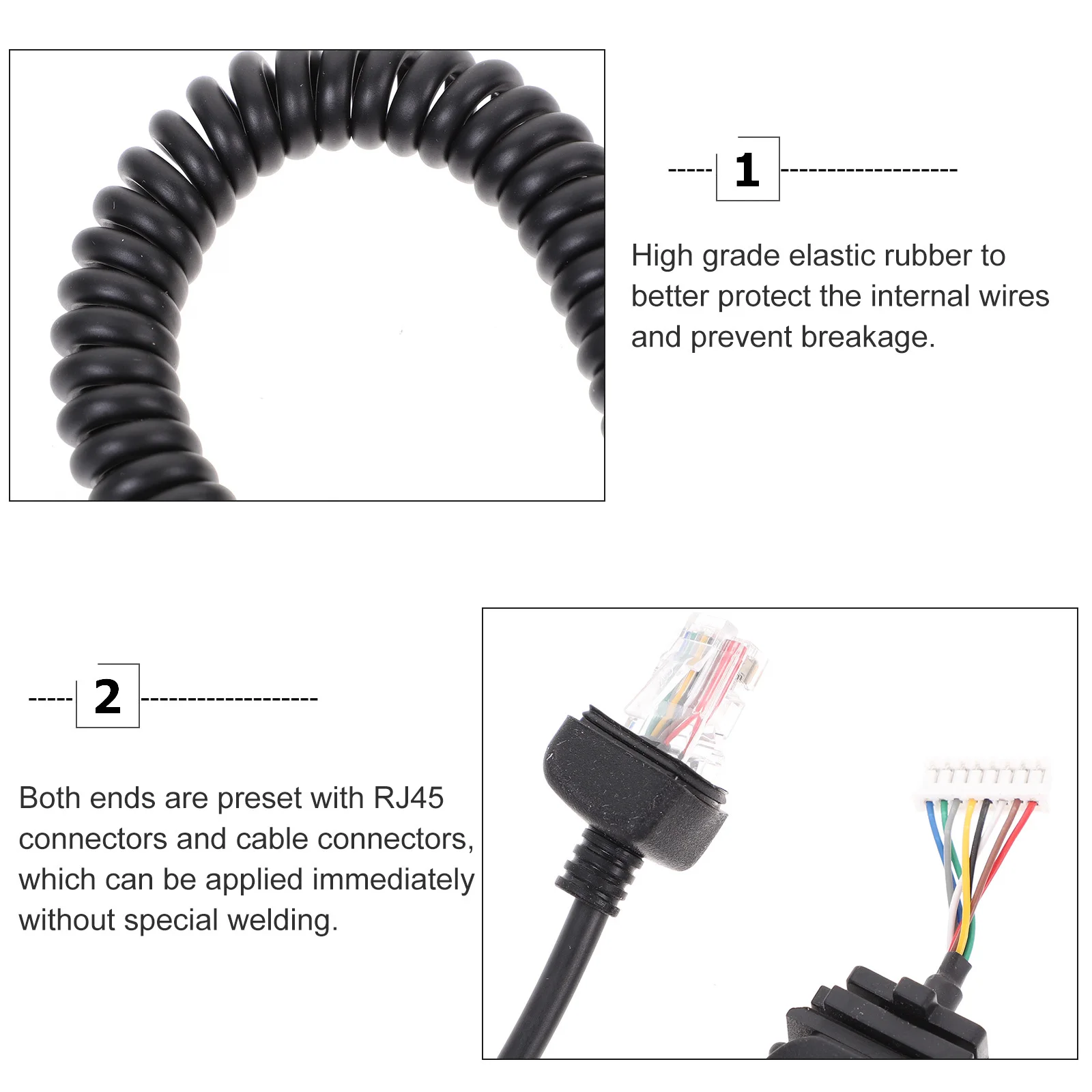 

Handheld Mic Cable High Grade Elastic Rubber Coiled Wire For Car Speaker Microphone Replacement Cord Rj45 Connector