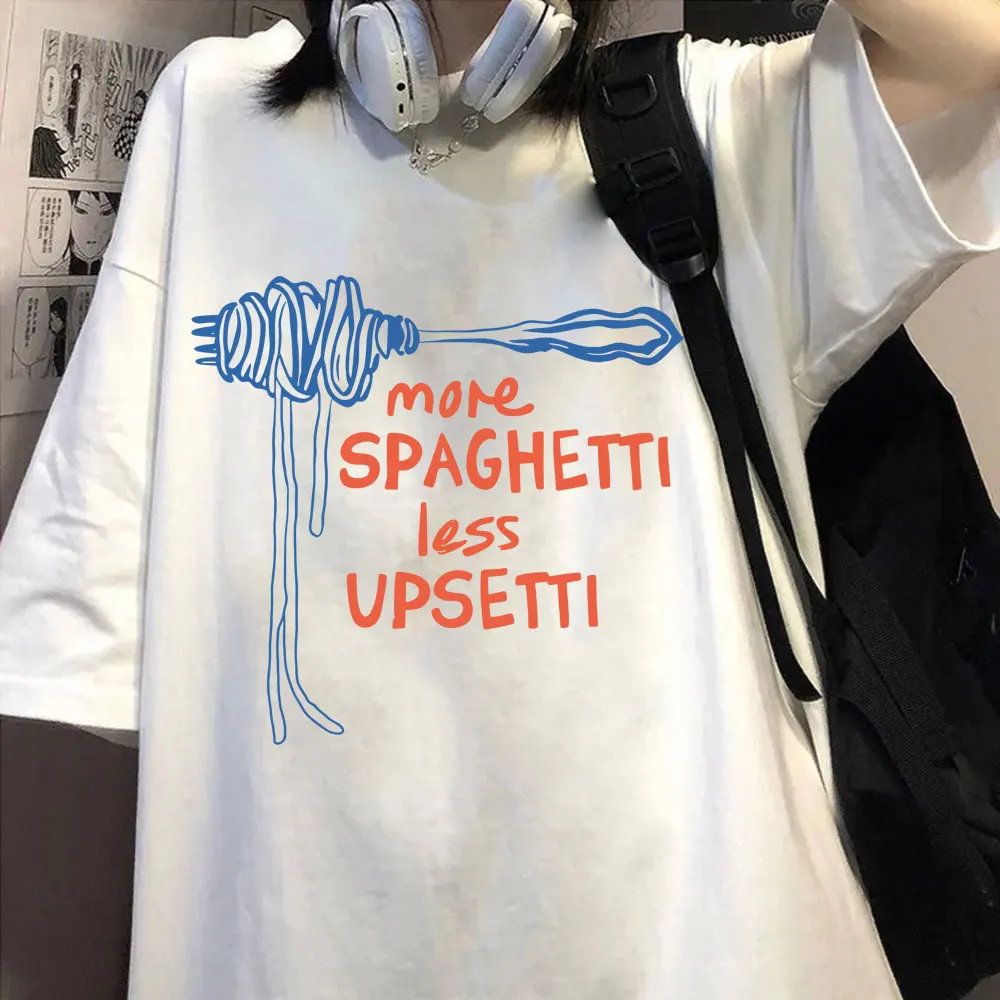 More Spaghetti Less Upsetti Funny Food T Shirt Men Women Fashion Aesthetic T-shirt Oversized Cotton Casual O-Neck T-shirts Gifts