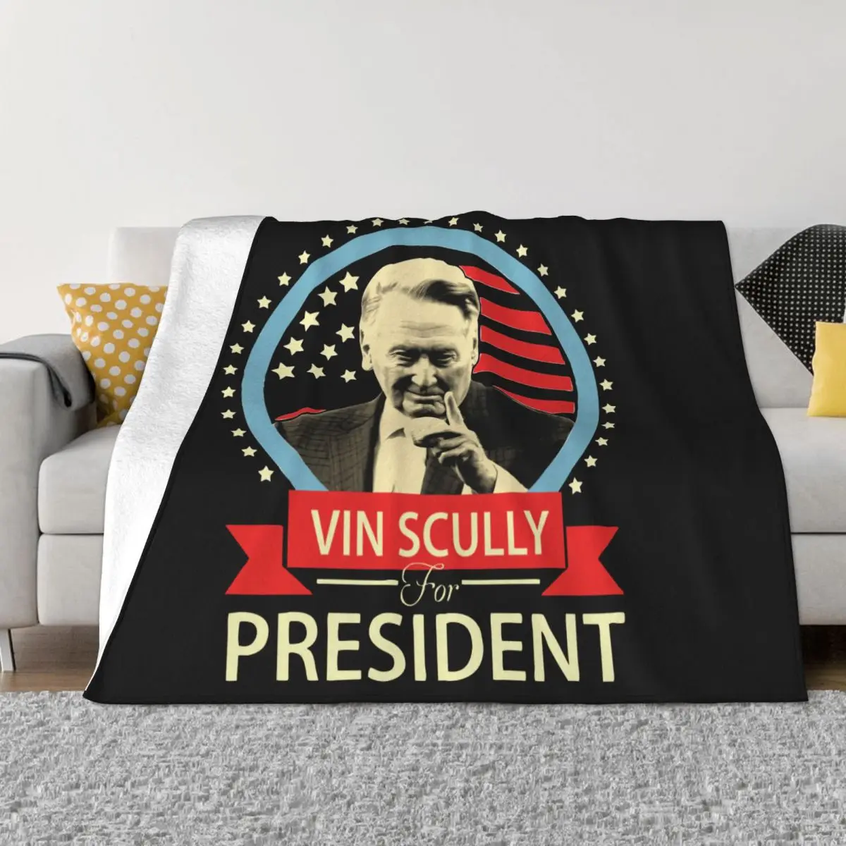 Vin Scully For President Flannel Blankets Awesome Throw Blanket for Bed Sofa Couch Quilt