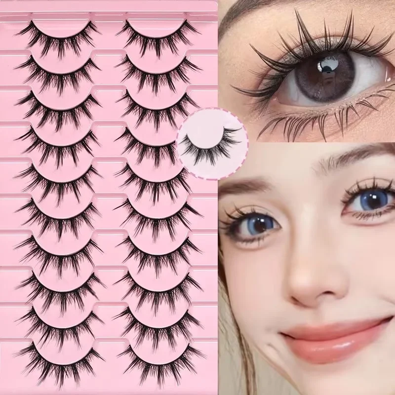 10 Paar Anime-Kunstwimpern, Geeignet für Cosplay und Tägliches Tragen - Natürlicher Look 3D Stacheliger Dichter Stil, D-Curl, Wiederverwendbar L