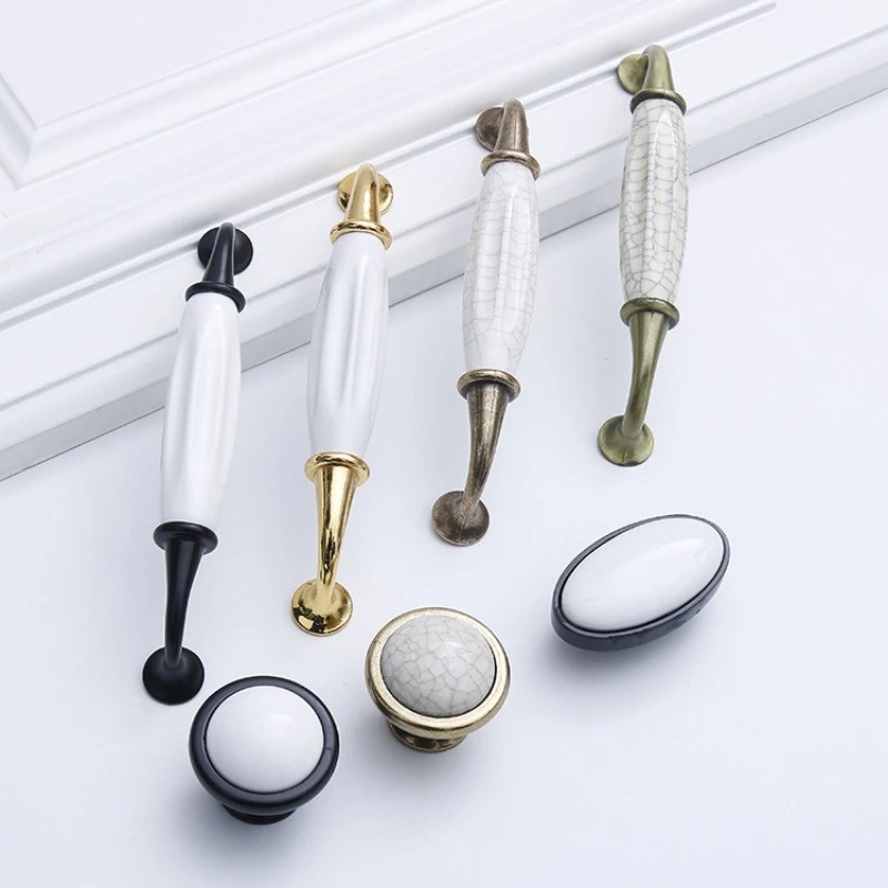 European Style Black White Crack Ceramic Handle Shoe Cabinet Cabinet Cabinet Door Hardware Furniture Drawer Wardrobe Handle