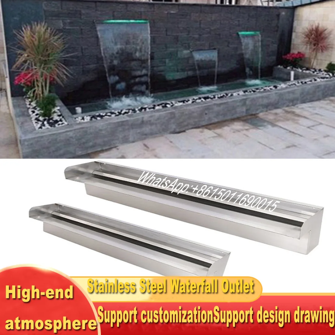 

Landscape stainless steel waterfall water outlet, fish pond, water landscape water outlet, courtyard water curtain wall