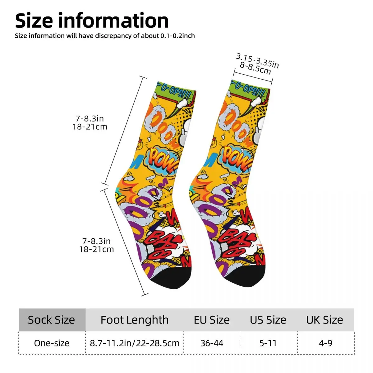 Funny Men's Socks Comic Book Pop Art Retro Harajuku Hip Hop Casual Pattern Crew Crazy Sock Gift Printed