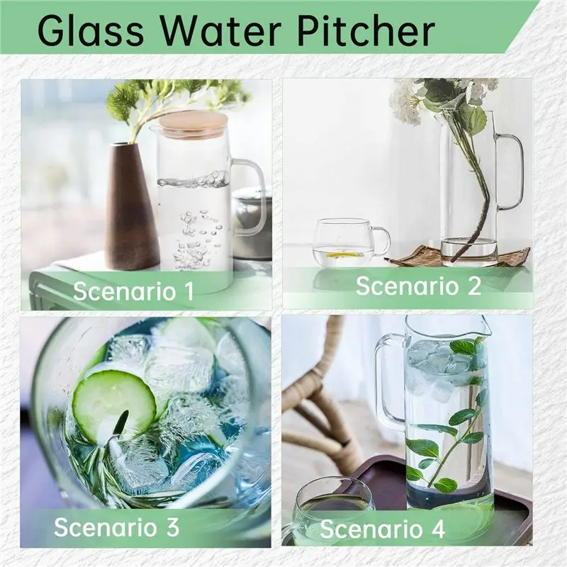 1.7L Glass Water Pitcher With Handle Bamboo Lid Heat Resistant Cold Hot Kettle Capacity Tea Pitcher Water Juice Jug Limited Time