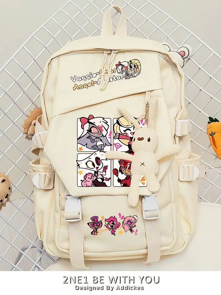 Hell Inn Rounding Fanfic Charli Angel Alastor Anime Estudante Bolsa de Ombro Duplo Mochila Para Mulheres