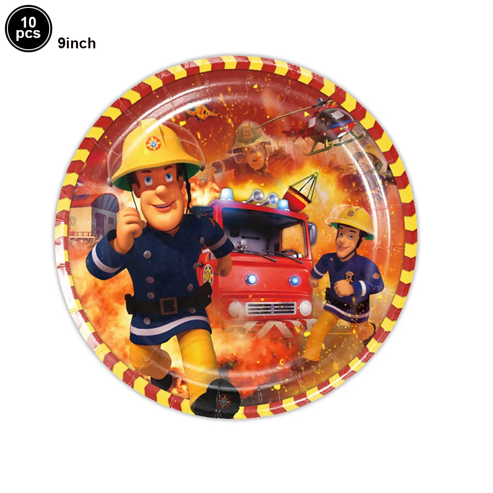 Firefighter Party Tableware Plates Napkins Cups Tablecloth Fire Truck Birthday Party Decorations kids boys Fireman Party Cutlery