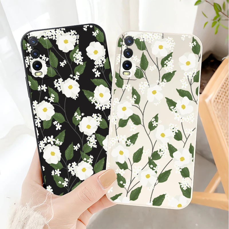 جراب هاتف لهاتف Vivo Y20 Y19 Y16 Y04 Y02 Y02S Y21 Y21S Y21T Y21A Y22 2022 Y22S Y12S Y20I غطاء سيليكون بنمط زهرة الموضة