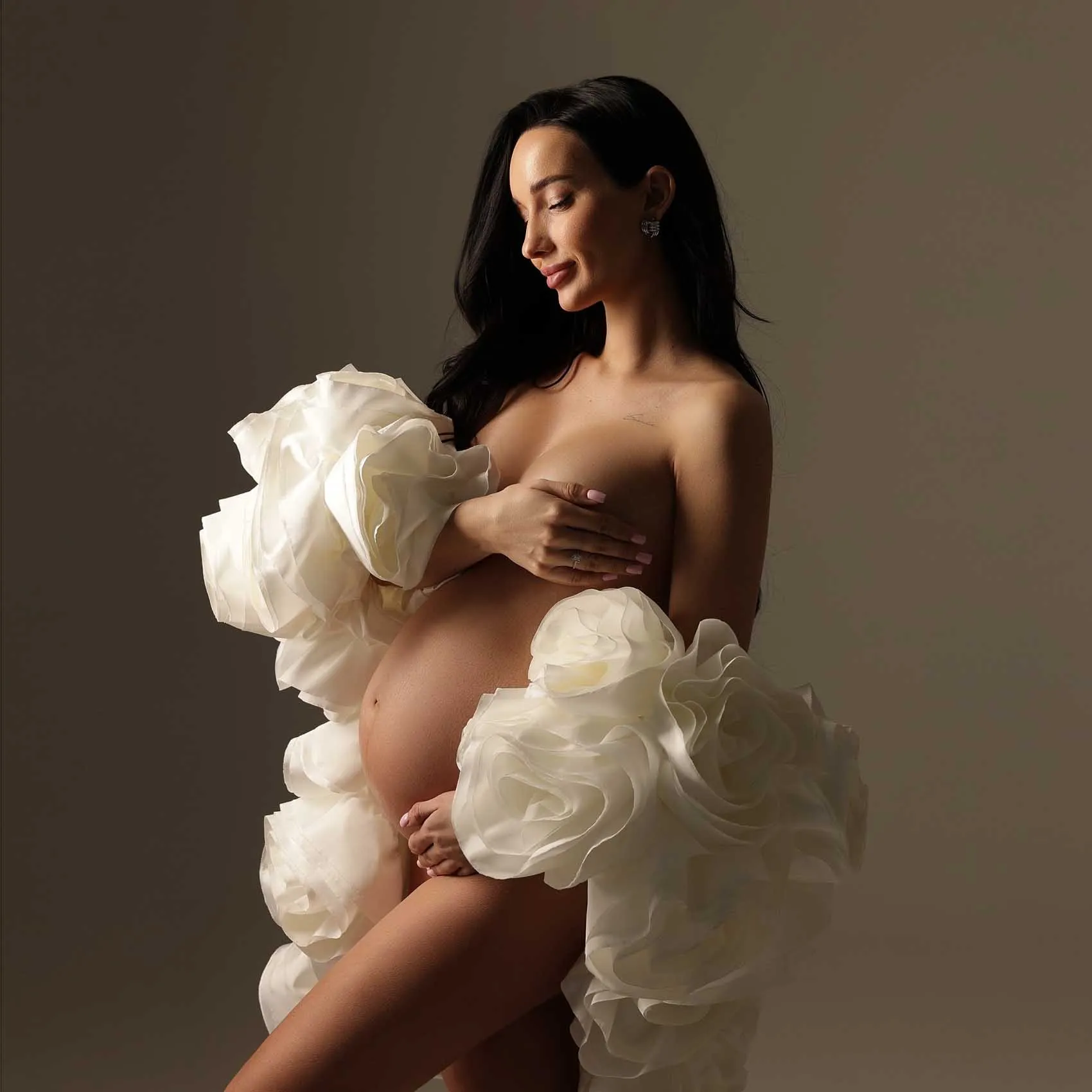 

Очаровательная накидка для беременных, пышная свадебная накидка с цветочным принтом, 3D розы, свадебные накидки от кутюр, съемная накидка, шаль для фотосессии на заказ