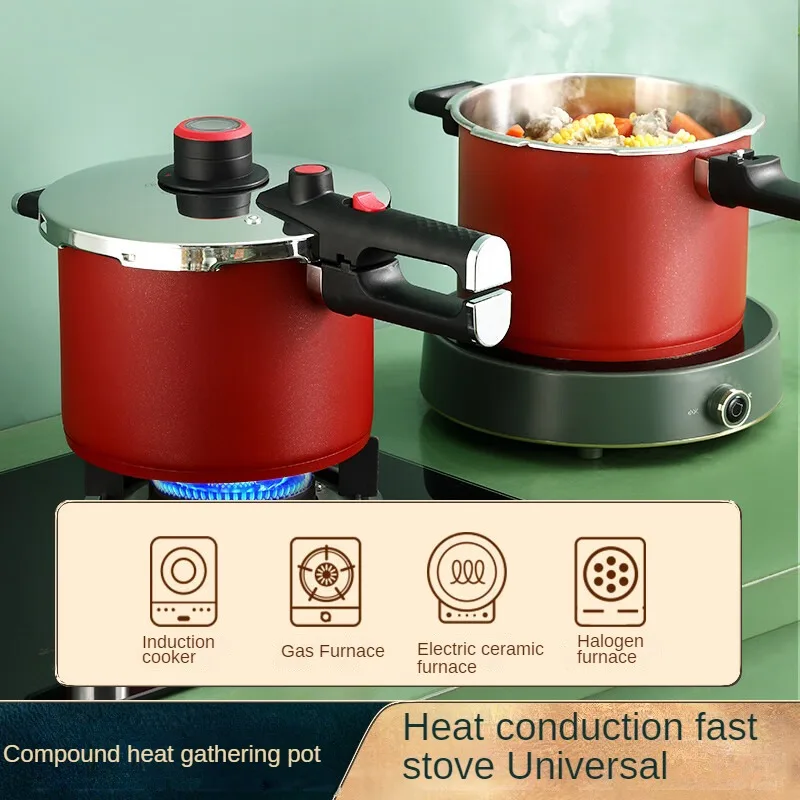 Explosion Proof Pressure Cooker for Gas and Induction Cookers 304 Stainless Steel Quick Cooker Stew Pot Noise Reduction 120kpa