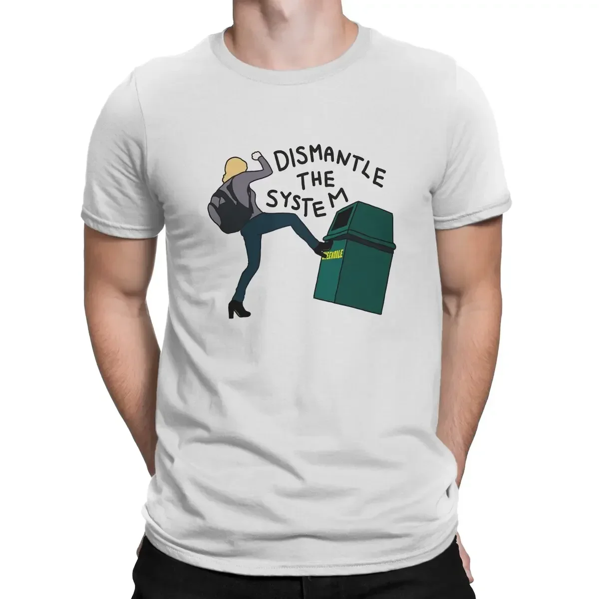 Community Movie TV Show Britta Kicking a Greendale Trash Can_74804868 Tshirt Homme Men's Clothes Polyester T Shirt For Men