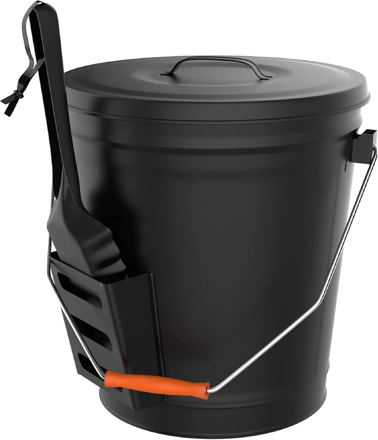 

4.75-Gallon Metal Ash Bucket with Lid and Shovel for Fireplace or Firepit - Heat Resistant Tools