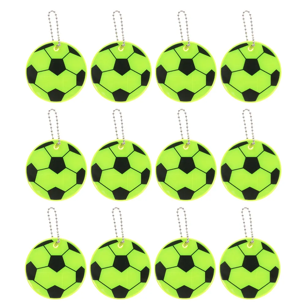 12Pcs Soccer Theme Reflective Keychain PVC Pendant for Night Safety Backpack School Bag Cycling Party Birthday Goodie