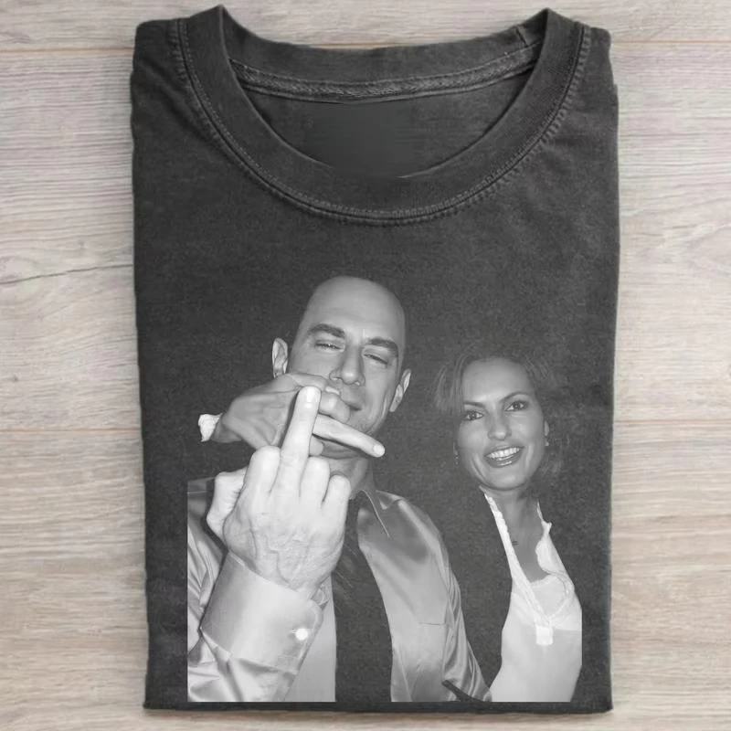 Nouveau T-shirt homme col rond Y2K rétro à manches courtes motif Meme Law & Order Elliot et Olivia 100 % coton neutre – Collection Été 2026
