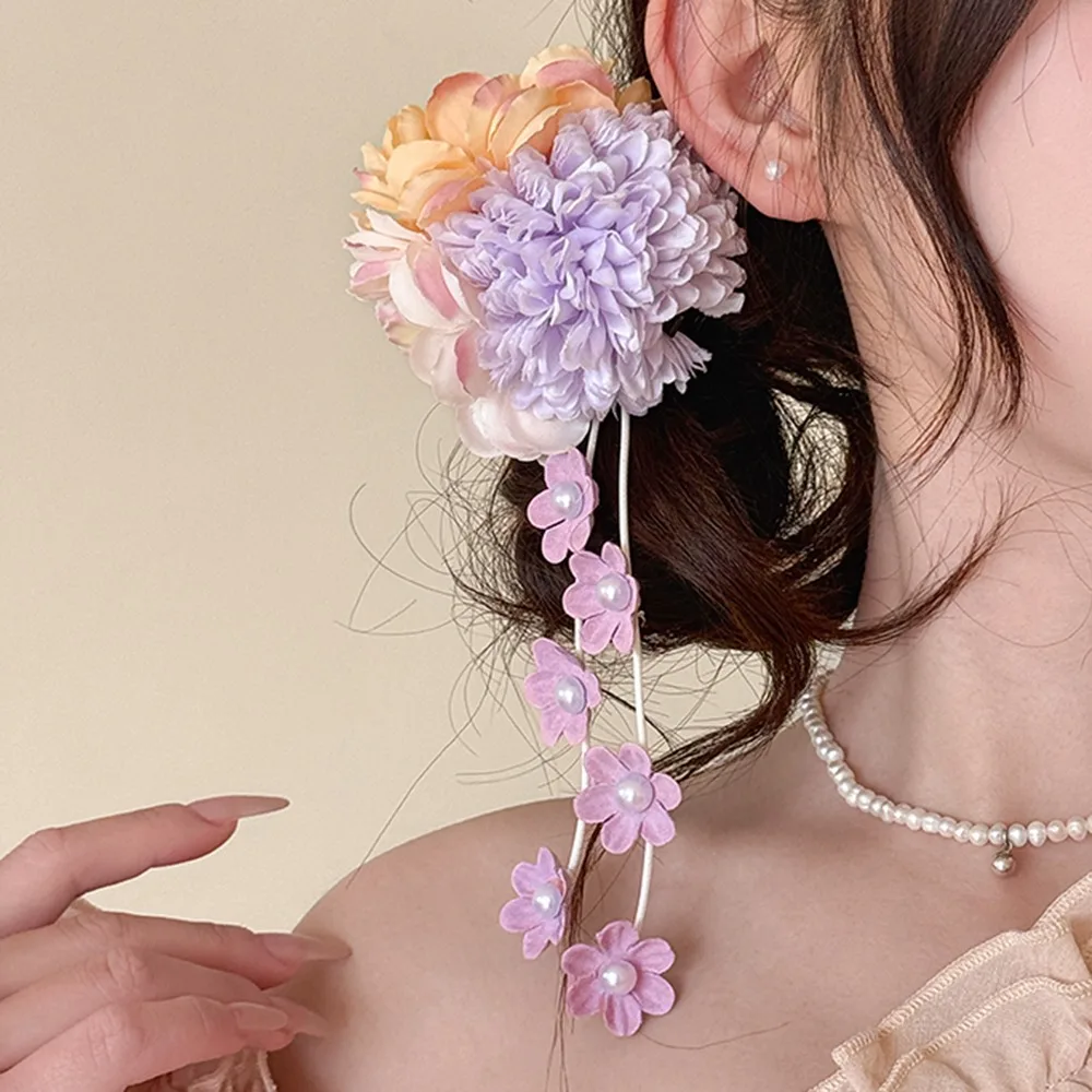 Clip LATERAL de mariposa y flor dulce, pinza para el pelo de hortensia con flecos de estilo chino, tocado Hanfu, Clip de pico de pato con borla de estilo antiguo