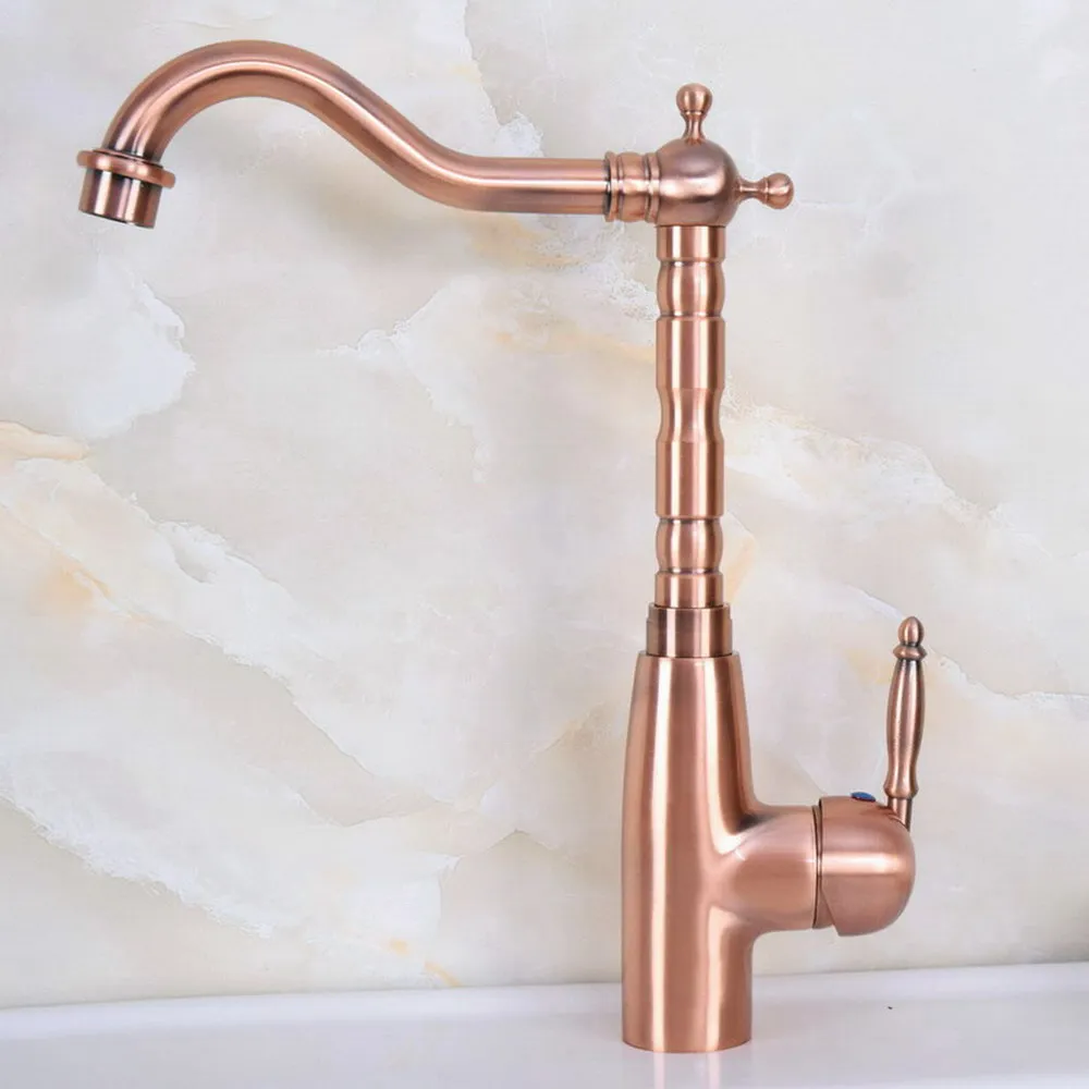 

Wash Basin Faucet Red Copper Kitchen Bathroom Sink Taps Swivel Spout Single Hole Deck Mount Hot And Cold Water Tap tnf636