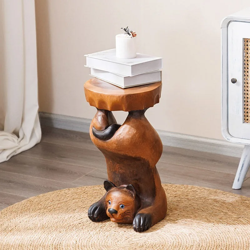 Compact Solid Wood Animal Shoe Bench, Creative Root Carving Wooden Stump Stool for Entryway, Rustic Home Decor Sitting Stool