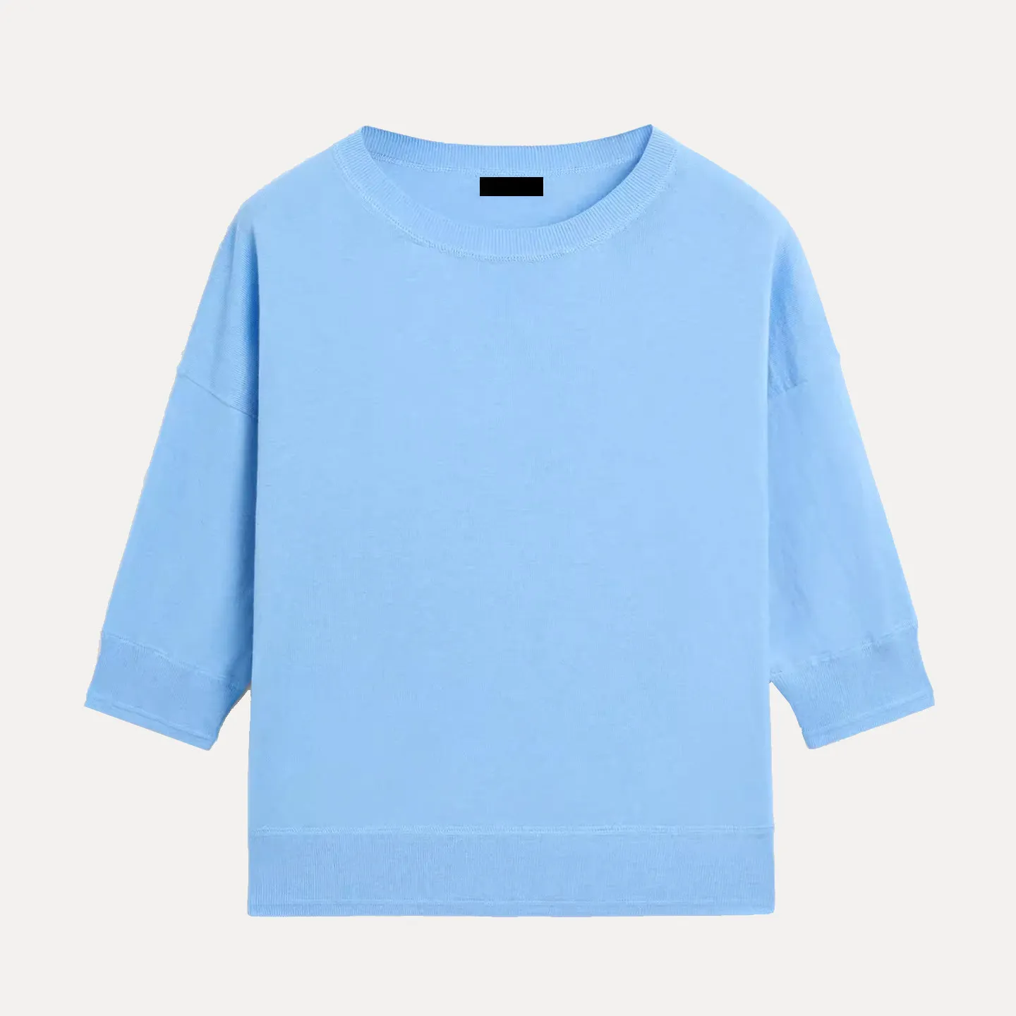 

Simple Blue round Ne Five-Quarter Sve Knitted Sweater Women's Faion Spring New Arrival Z Brand Regular Thin