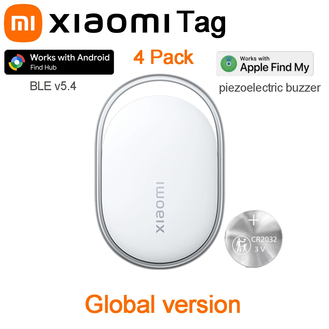 Xiaomi Tag 4 Pack Smart Anti Lost Device IP67 Waterproof Bluetooth 5.4 Compatible with Apple Find My and Google Android Find Hub
