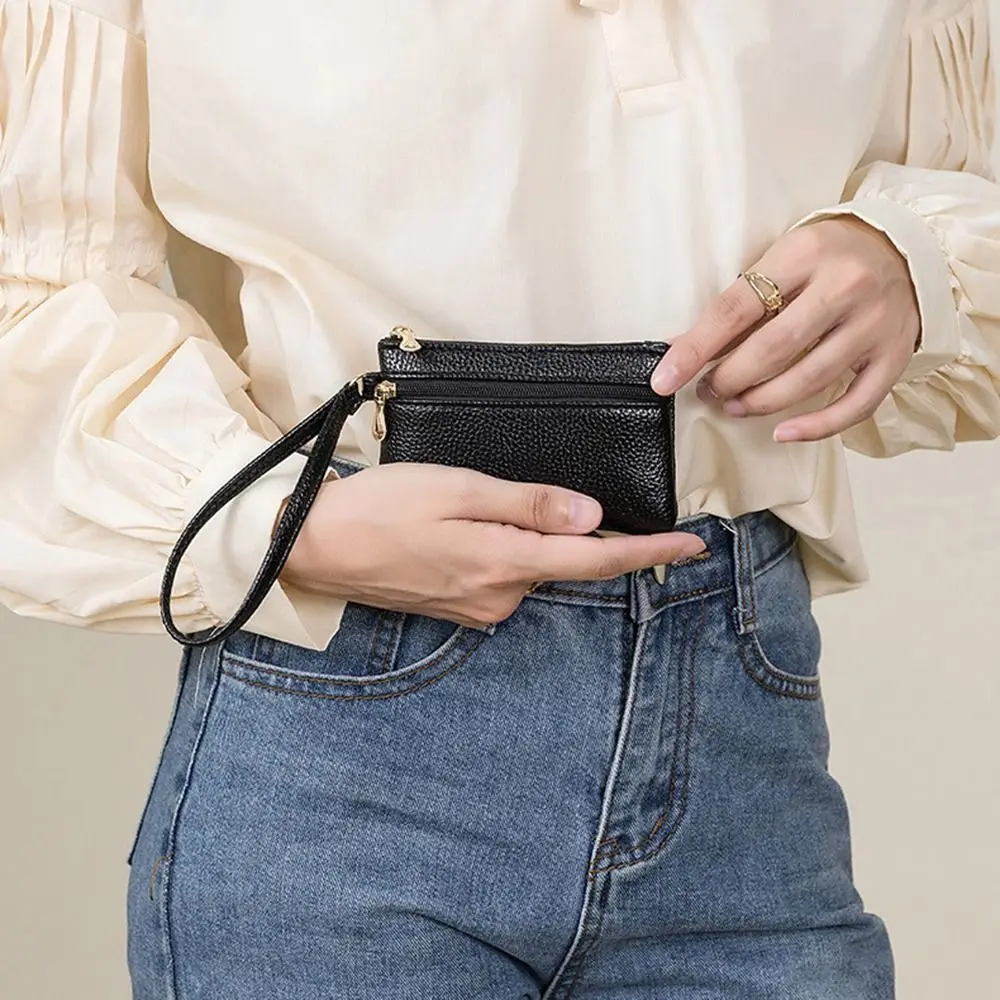 Mini PU Zero Wallet Solid Color Dual Zipper Coin Storage Bag Waterproof Lightweight Small Card Pack Women