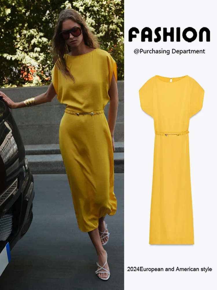 

Модный шелковый атласный миди Dr, женское новое поступление, зима 2025, пояс в комплекте, женское платье Ele Sle, этнический сценический костюм