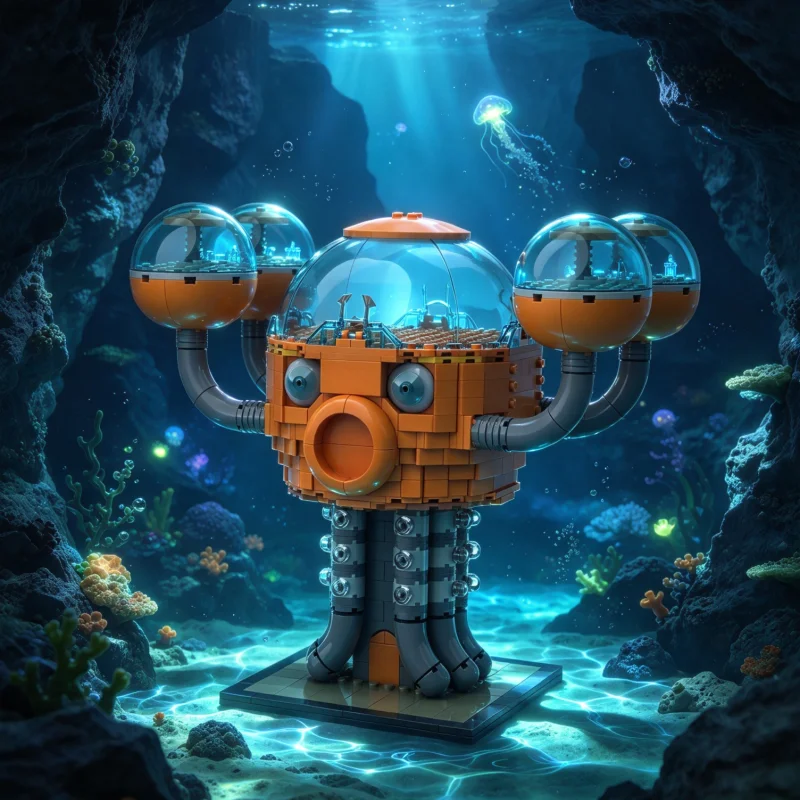 MOC Building Blocks Mechanical Octopod Detailed Realistic Sci-Fi Marine DIY Assembly Brick Set Desktop Collectible Display