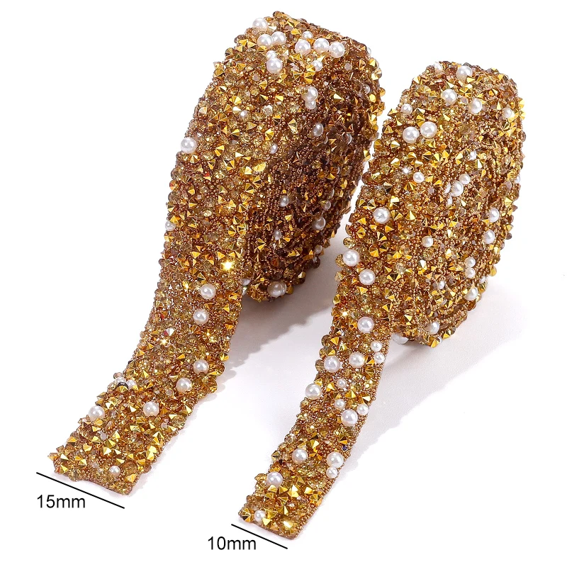 DUCTYSTAL 10/15mm Rhinestone Beaded Trim Resin Rhinestone Hotfix Ribbon Iron on Chain for DIY Garment,Shoes,dress decor