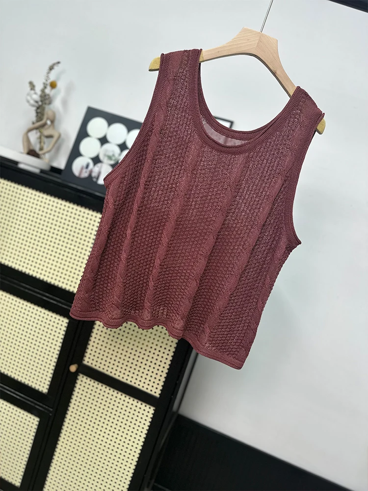 High Quality Summer Thin Cut Hollowed Out Knitted Vest for Women To Wear Loose Ice Silk Top on Top