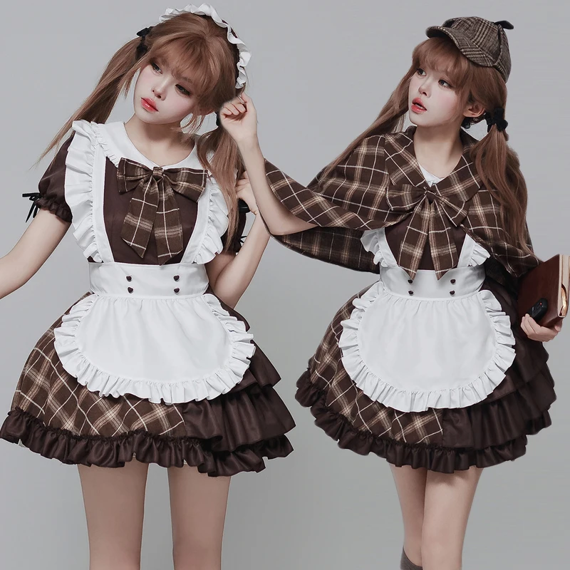 S-5XL Anime Cosplay Costume Japanese Cosplayer Detective Suit Lolita Short Sleeve Maid Dress With Apron Holiday Party Role Play