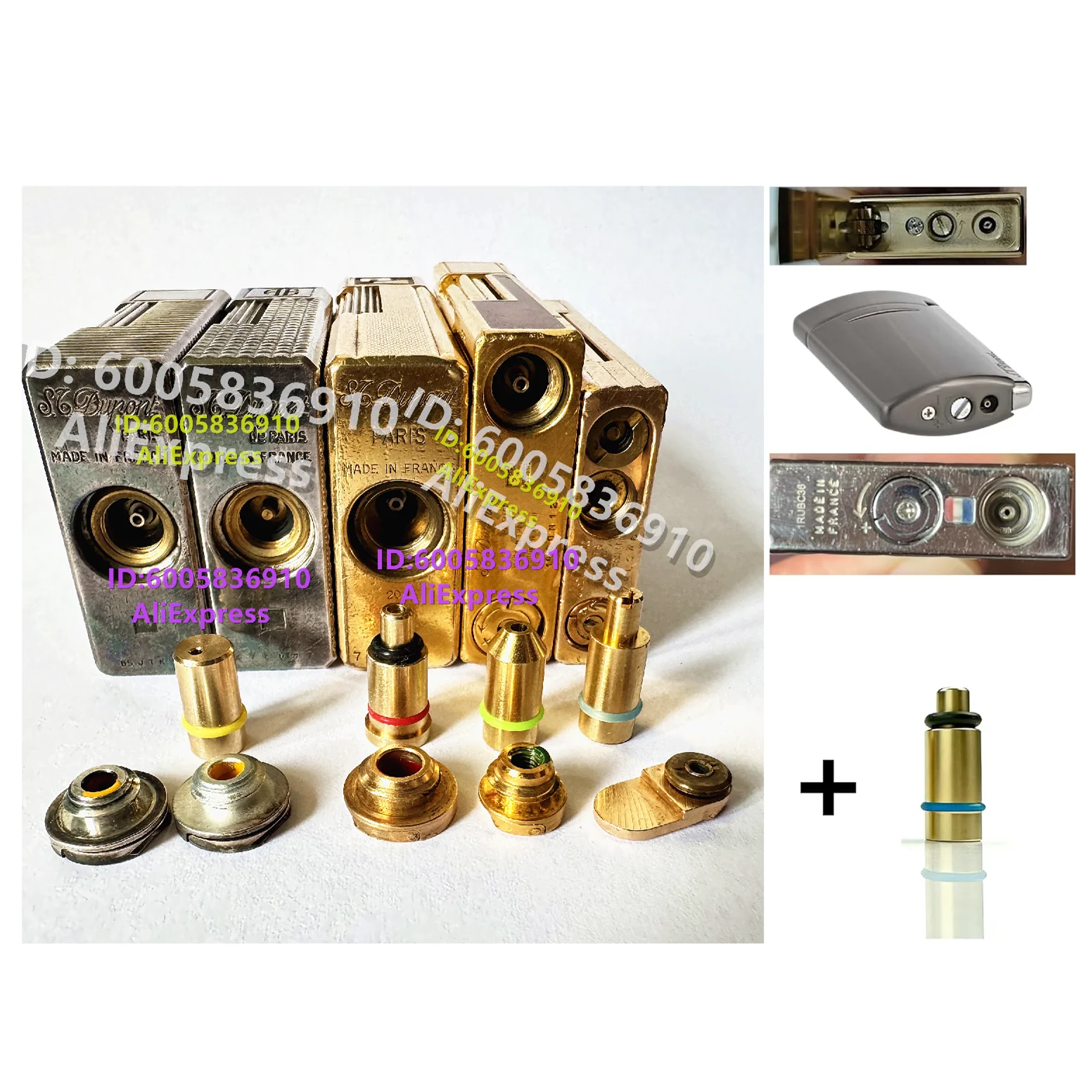 Dupont Lighter Gas Refill Adapter 5 in 1 set Yellow/Red/Green/blue Caps