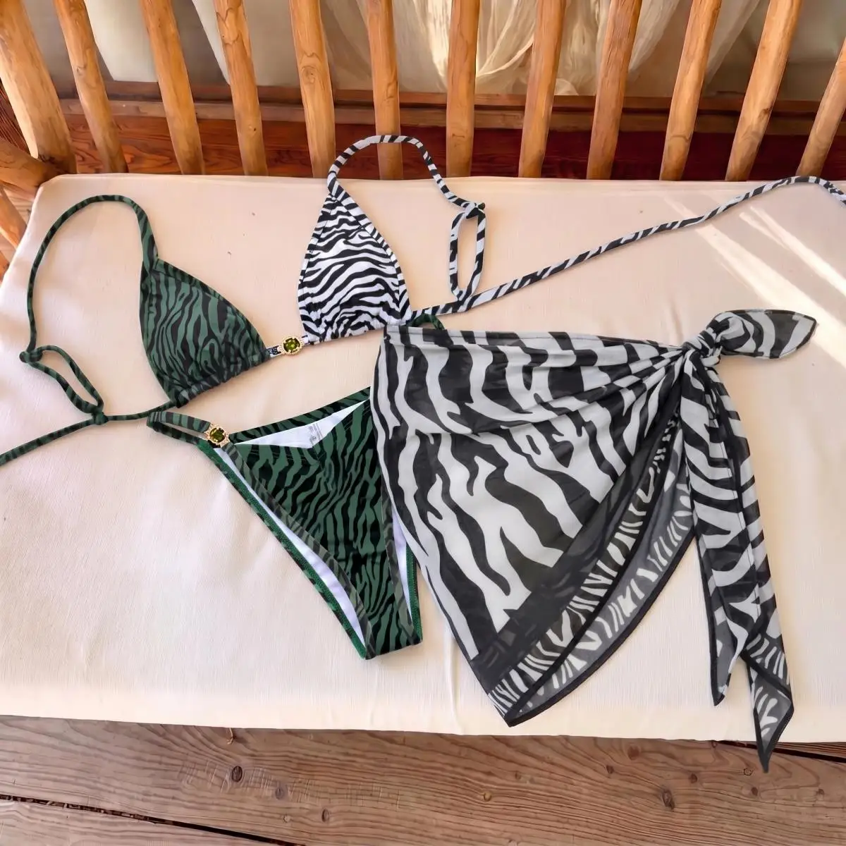 3Pcs Micro Bikinis Sexy Women Swimsuit 2026 New Swimwear Printed Swim Suit Female Bathing Suit Bandeau Biquini Beachwear Sarong