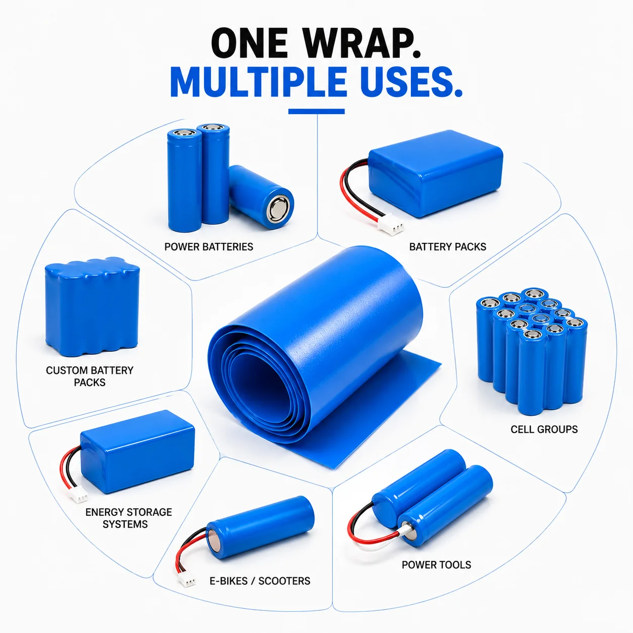 10/5/2M Blue18650 Battery PVC Heat Shrink Tube 30-300mm Width PVC Waterproof  Insulated Film for Battery Case  Protective