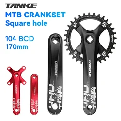 TANKE Bicycle Crank Square Hole Sprocket 104BCD 170mm Red Black Crank Round 32/34/36/38/40/42/44T Narrow Chainrings MTB Crankset