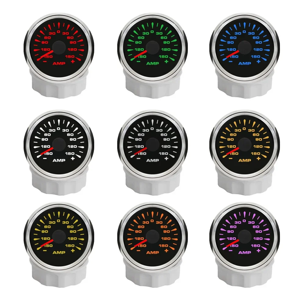 Newest 52mm Ammeter Ampere Meter +/-50A +/-80A +/-150A  with Current Sensor and 8 Colors Backlight for Yacht Car Boat 12V 24V