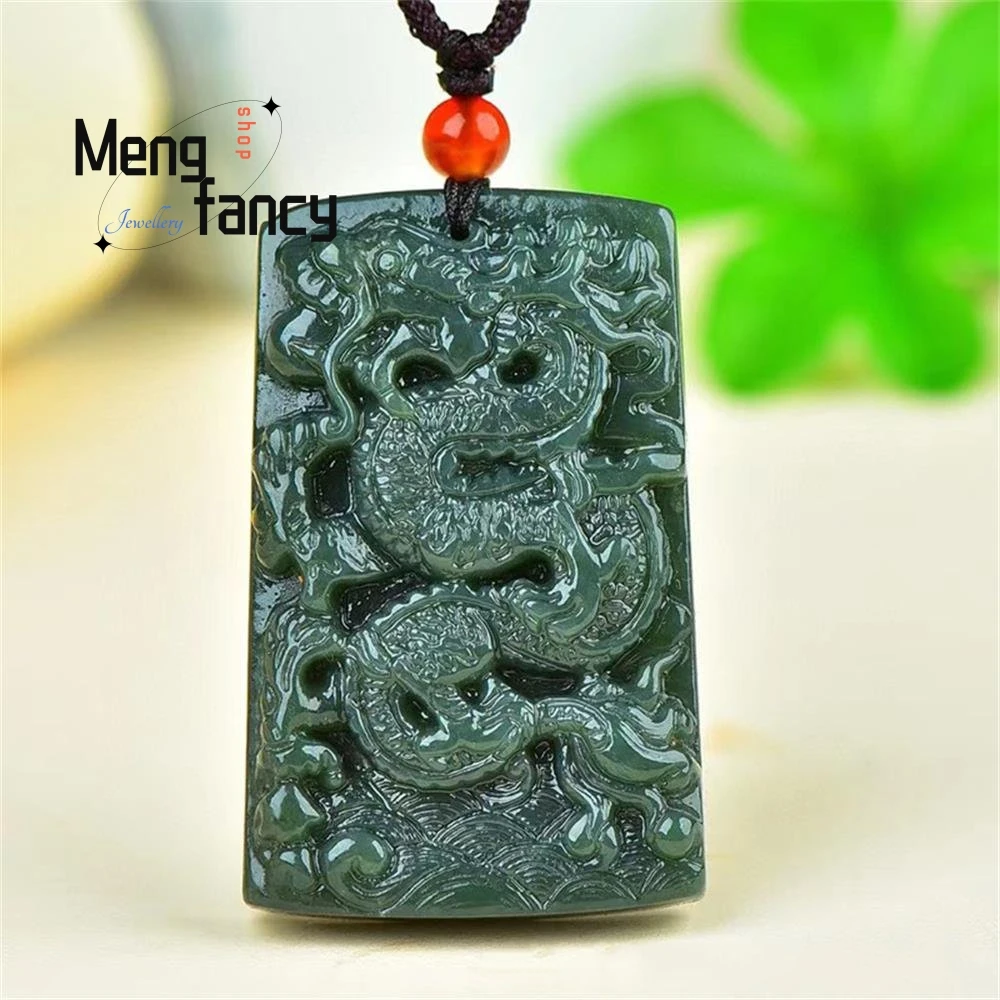 Natural Hetian Green Jade Zodiac Dragon Pendant Charm Exquisite Best Selling Handicraft Fashion Luxury Fine Jewelry Holiday Gift