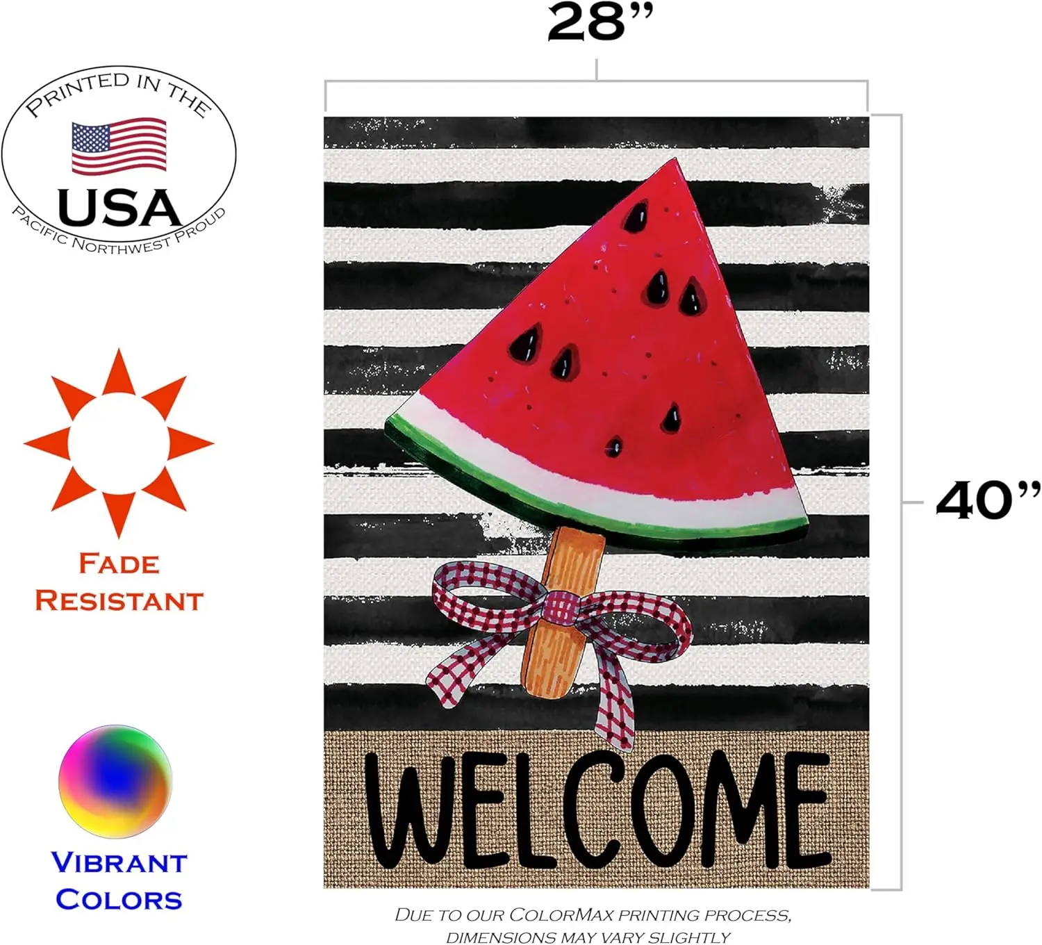 Toland Home Garden 1012697 Welcome Wedge Summer Flag, Double Sided for Outdoor Watermelon House Yard Decoration