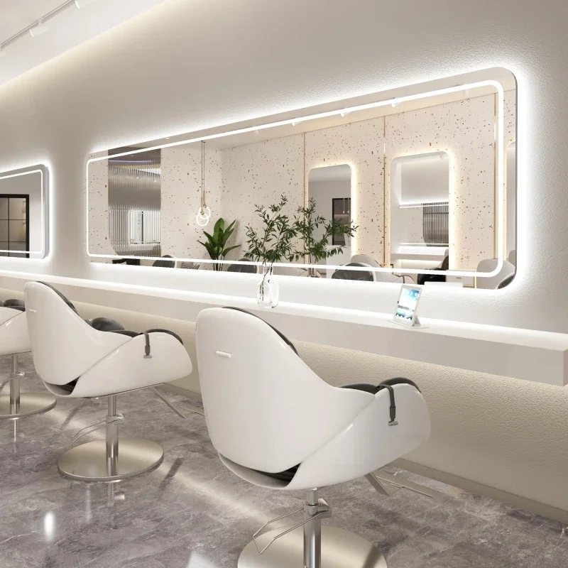 Horizontal barber shop mirror with light Internet celebrity hair salon mirror table hair salon special wall wall perm