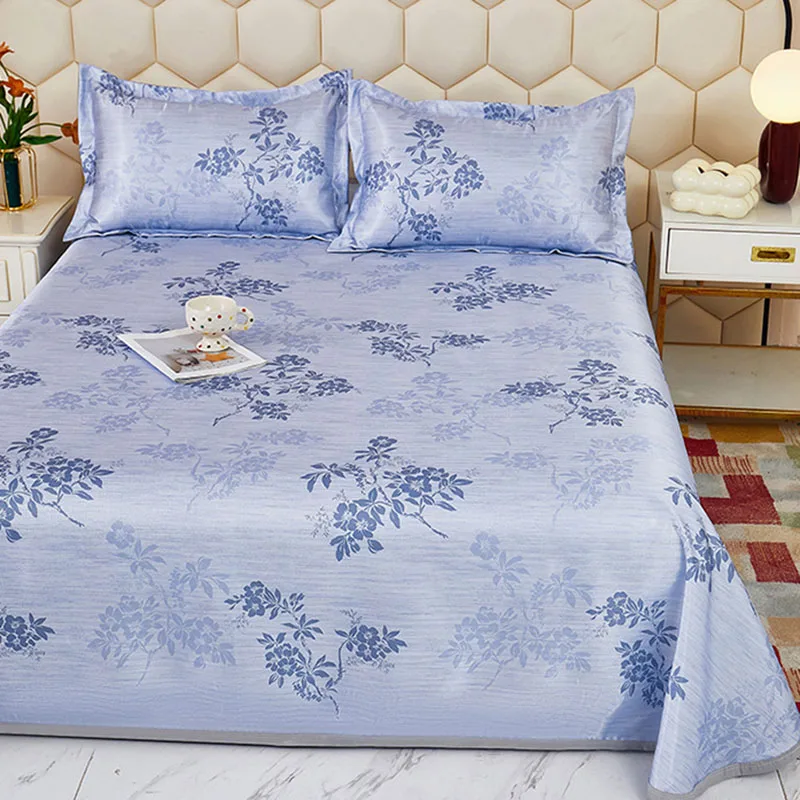 Summer Ice Satin Printed Cooling Mat Set Foldable Air Conditioning Sleeping Mat with Pillowcase Cozy Home Decor for Hot Flashes