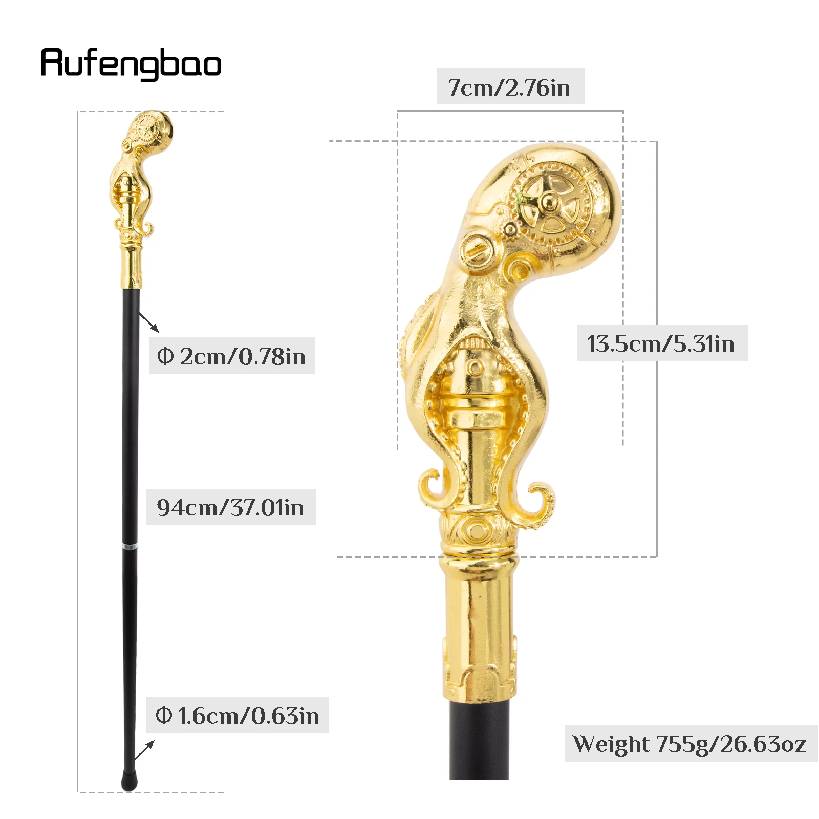 Yellow Skull Octopus Fish Squid Cane Diamond Cane Decorative Stick Decorative Cosplay and Parties, for Cosplay & Party 94cm