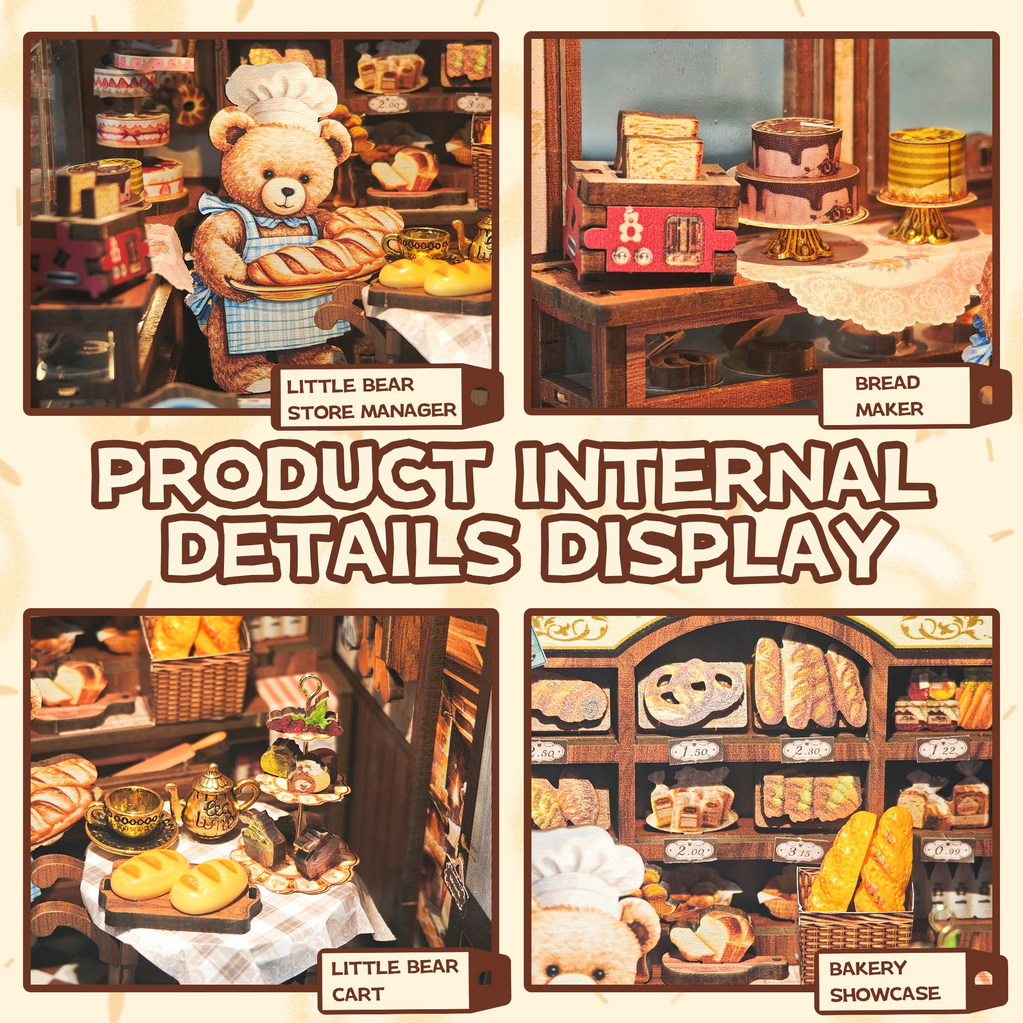Kit de modelo en miniatura de madera DIY, casas de muñecas de panadería de oso, casa de muñecas de rompecabezas 3D con muebles ligeros para amigos, regalos de cumpleaños