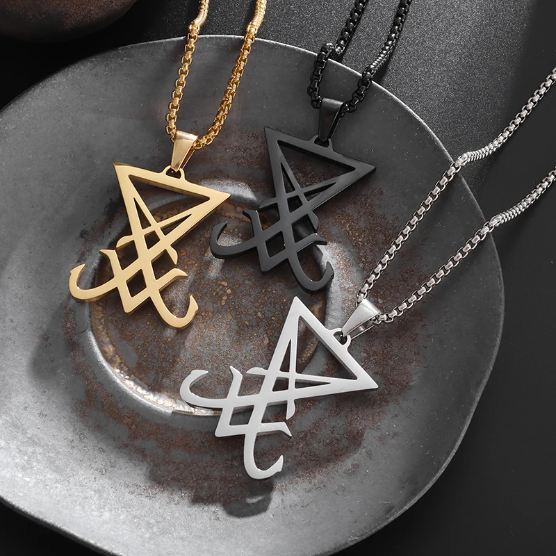 Stainless Steel Satan Inverted Triangle Cross V Hook Pendant Necklace Men's Fashion Trend Jewelry Accessories