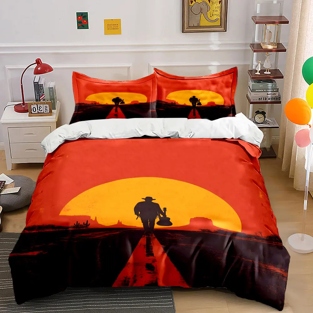 Lone guitarist under the sunset Print Bedding set 3PC 1 duvet cover 2 pillowcases adult and children bedding set Luxury