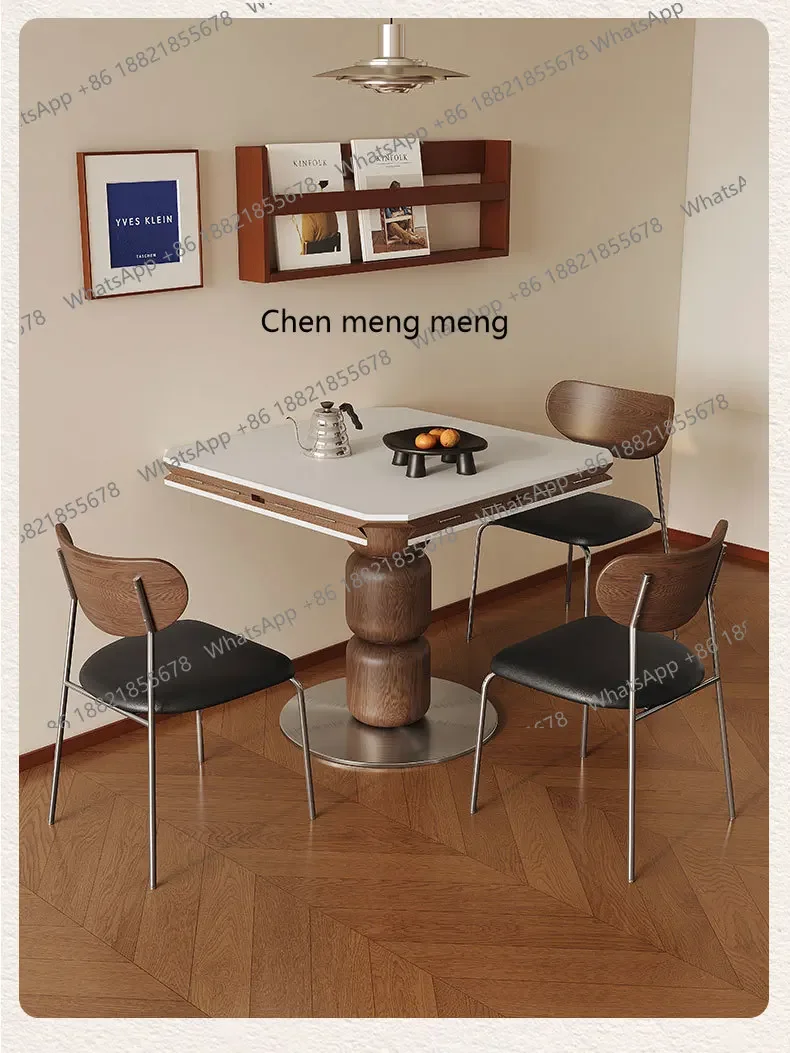 D80 Bauhaus Four-Sided Folding Solid Wood Rock Board Dining Table Set Small Apartment Square Table Convertible to Round Table