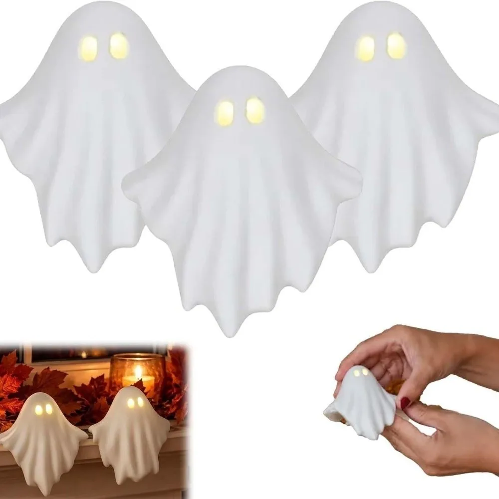 LED Halloween Glowing Ghost Table Decor Playful Ghost Shape Home Decor Luminous Ghost Ornament Cozy Spooky Style