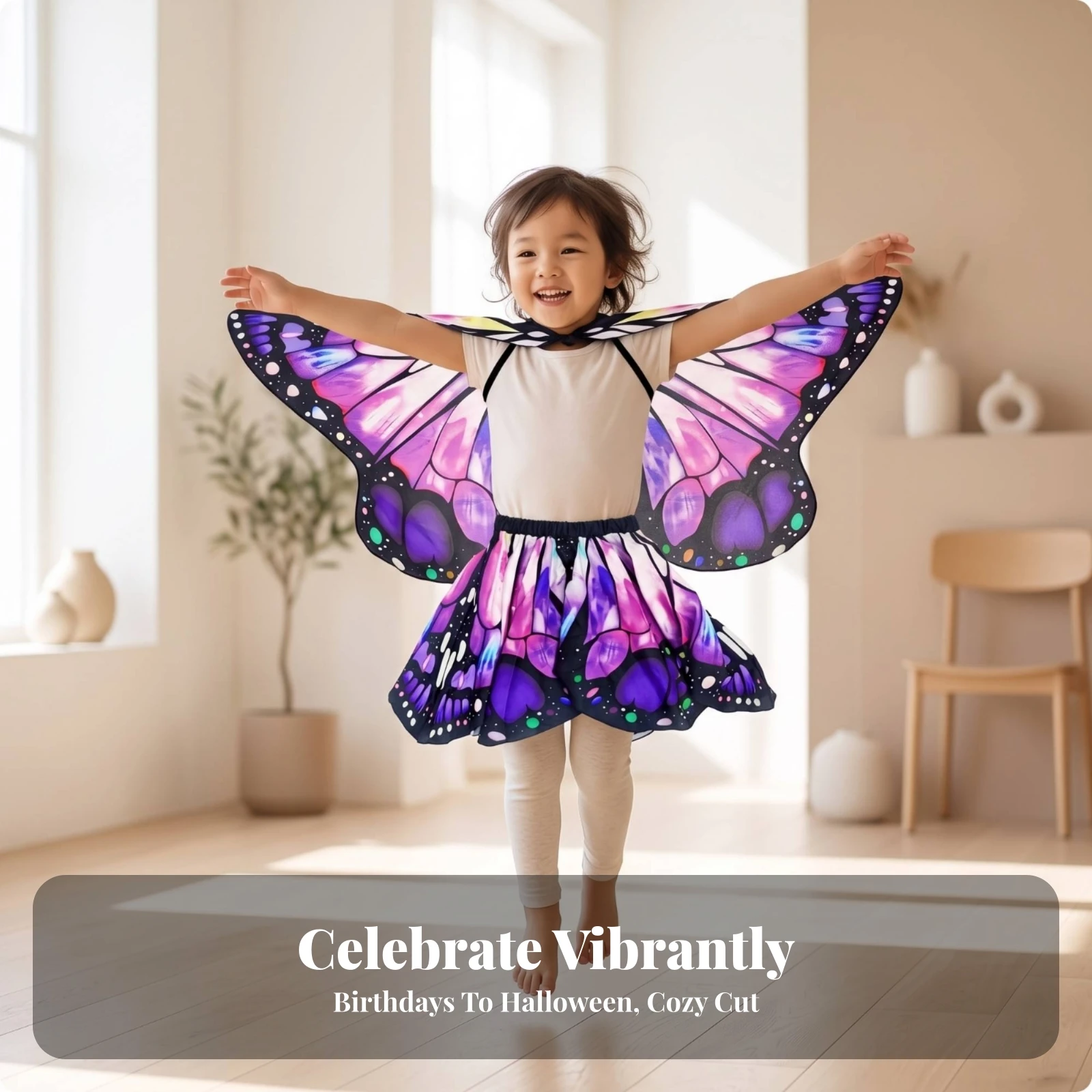Butterfly Costume with Skirt Easy-to-Wear Butterfly Wings with Skirt Adjustable Soft for Girls, Halloween, School Performances