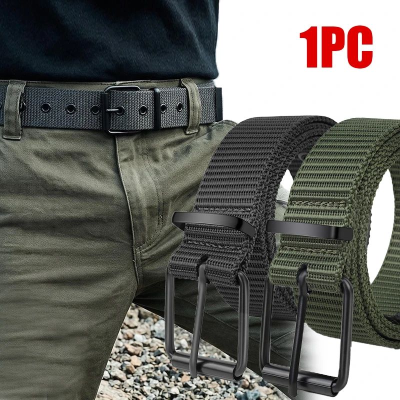 Cinto Masculino de Lona com Fivela de Pino Porosa, Versátil para Estudantes, Jovens e Treinamento Militar, Cinto de Designer em Jeans Estendido