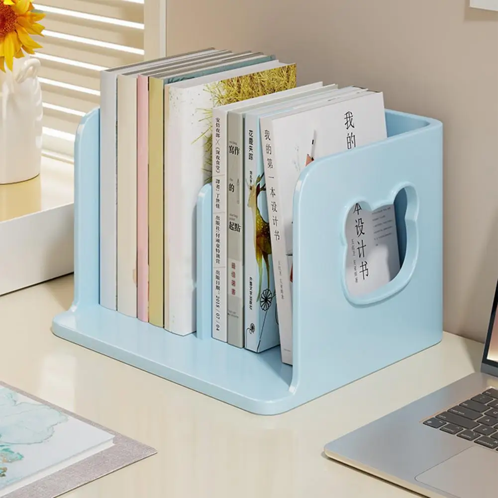 Bookend Storage Rack Kids Book Organizer Pastel Kids Bookends Organizer with Multi-compartment Shelf Anti-tip Base for Textbooks