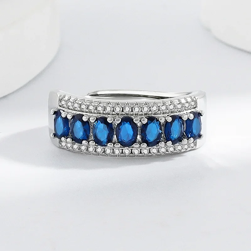 

Кольцо из стерлингового серебра 925 пробы, двухрядный бриллиант, синяя шпинель, драгоценный камень Denier, циркон, кольцо на день рождения, годовщину, свадьбы, вечеринку, подарок