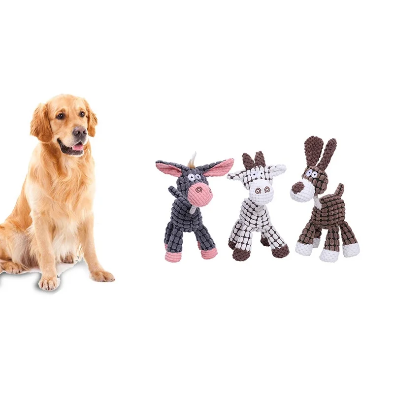 

Fun Pet Toy Donkey Shape Corduroy Chew Toy For Dogs Puppy Squeaker Squeaky Plush Bone Molar Dog Toy Pet Training Dog Accessories