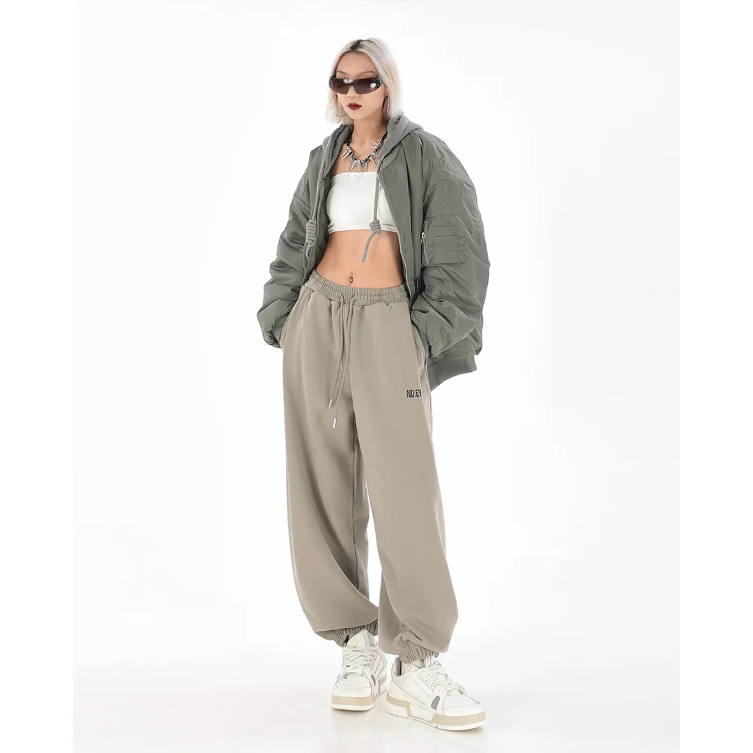 Y2k American High Street Bundle Foot Sweatpants Women Fashion Design Sense Drawstring Printed Harlan Pants Casual Pants Tide Ins